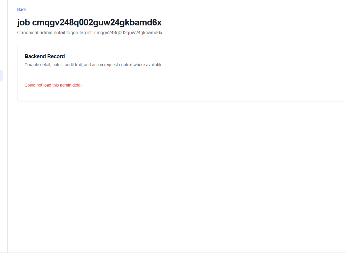 Admin job detail and audit context