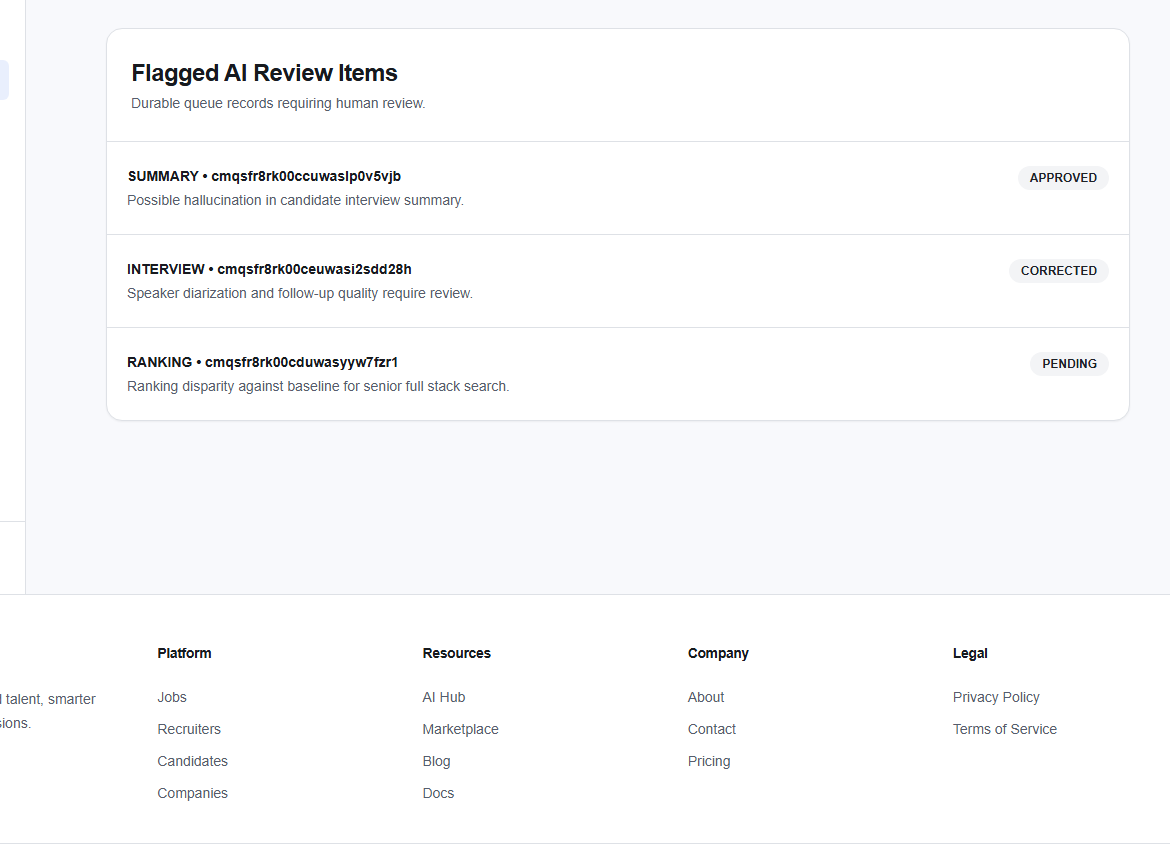 Flagged AI review items queue
