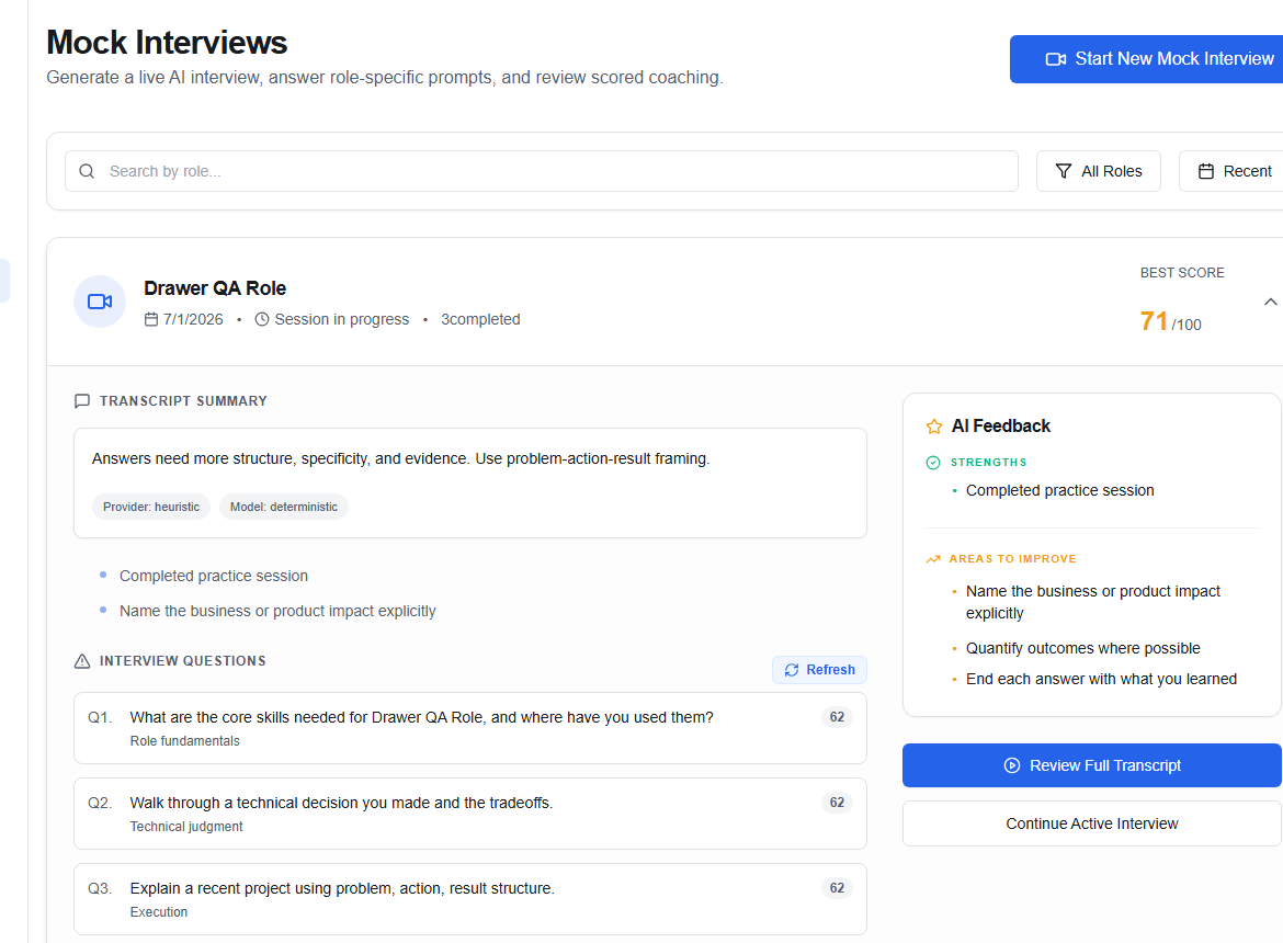 Candidate mock interview library and feedback