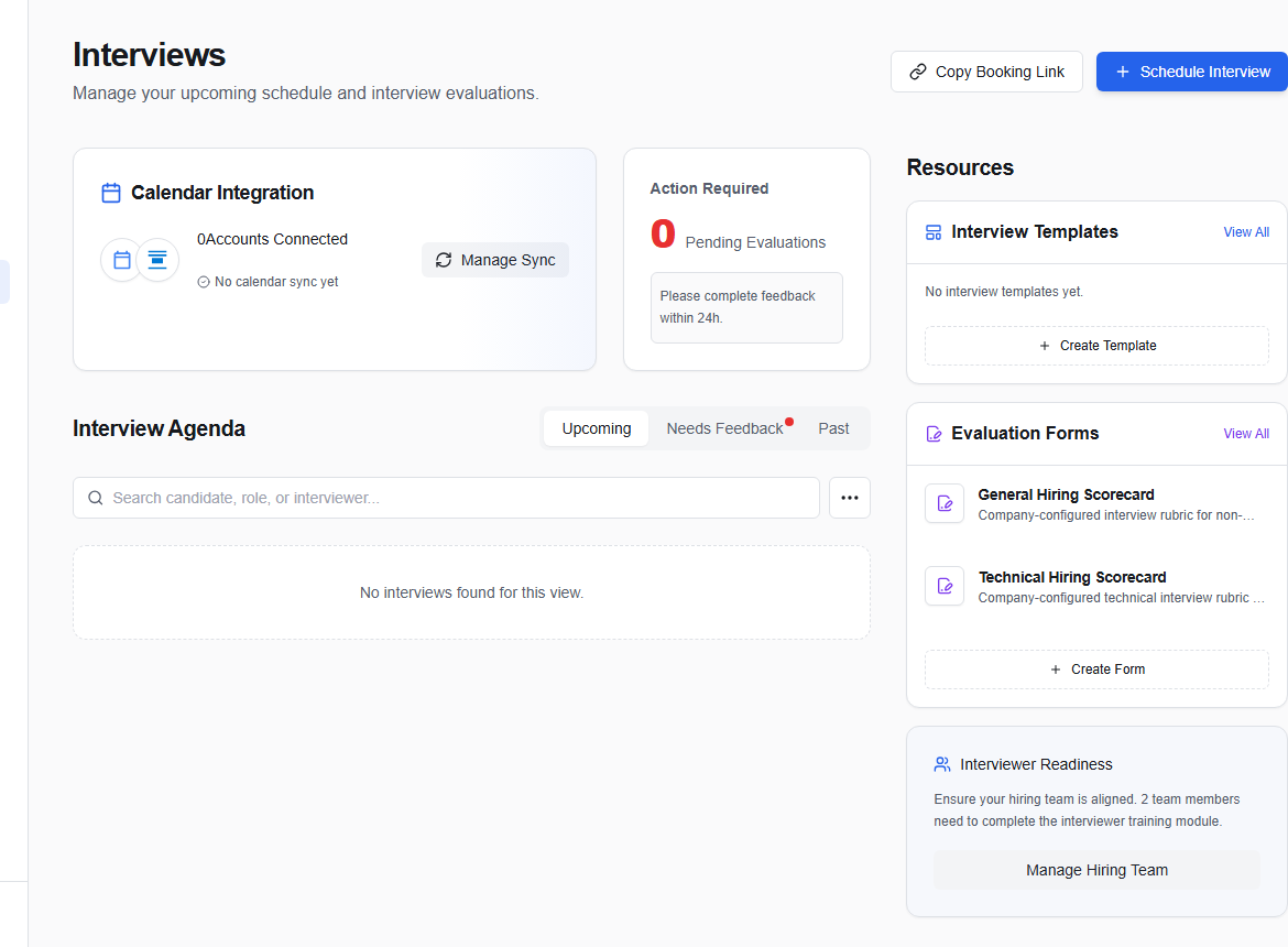 Company interview agenda, calendar integration, and resources