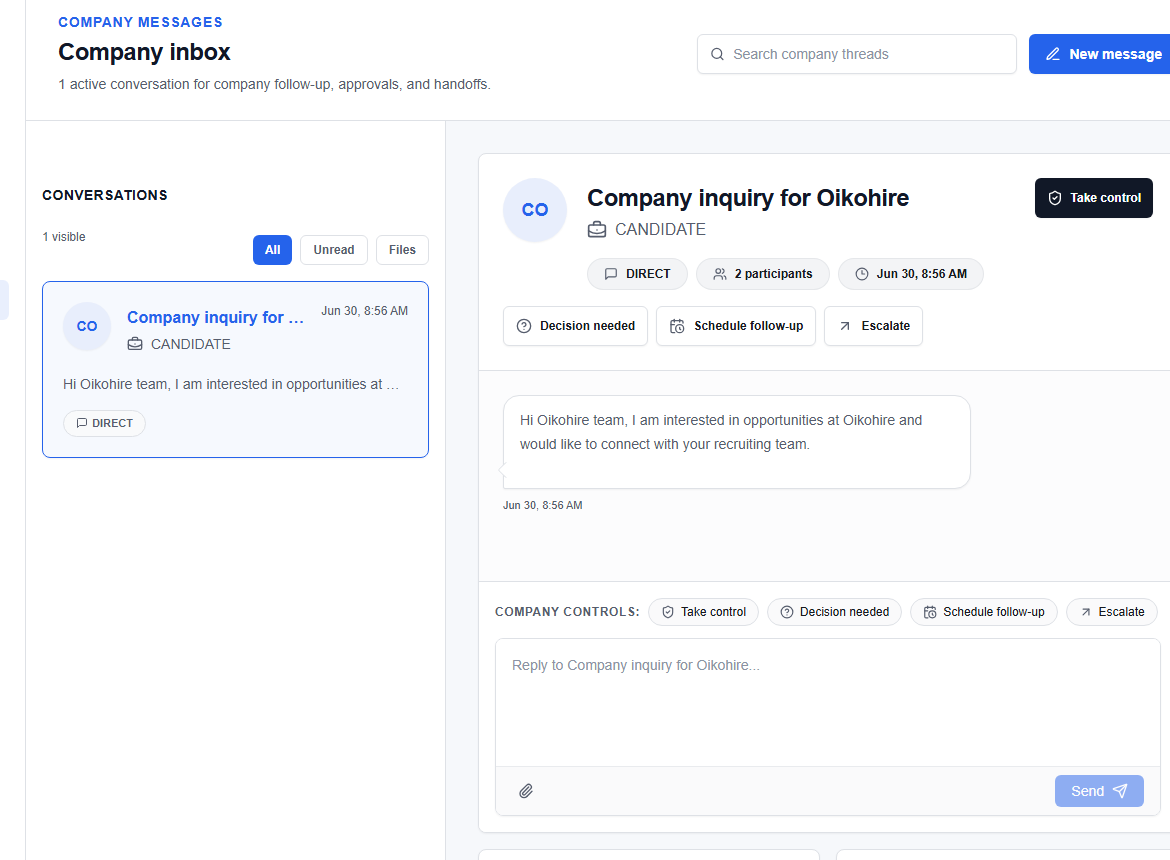 Company messaging workspace