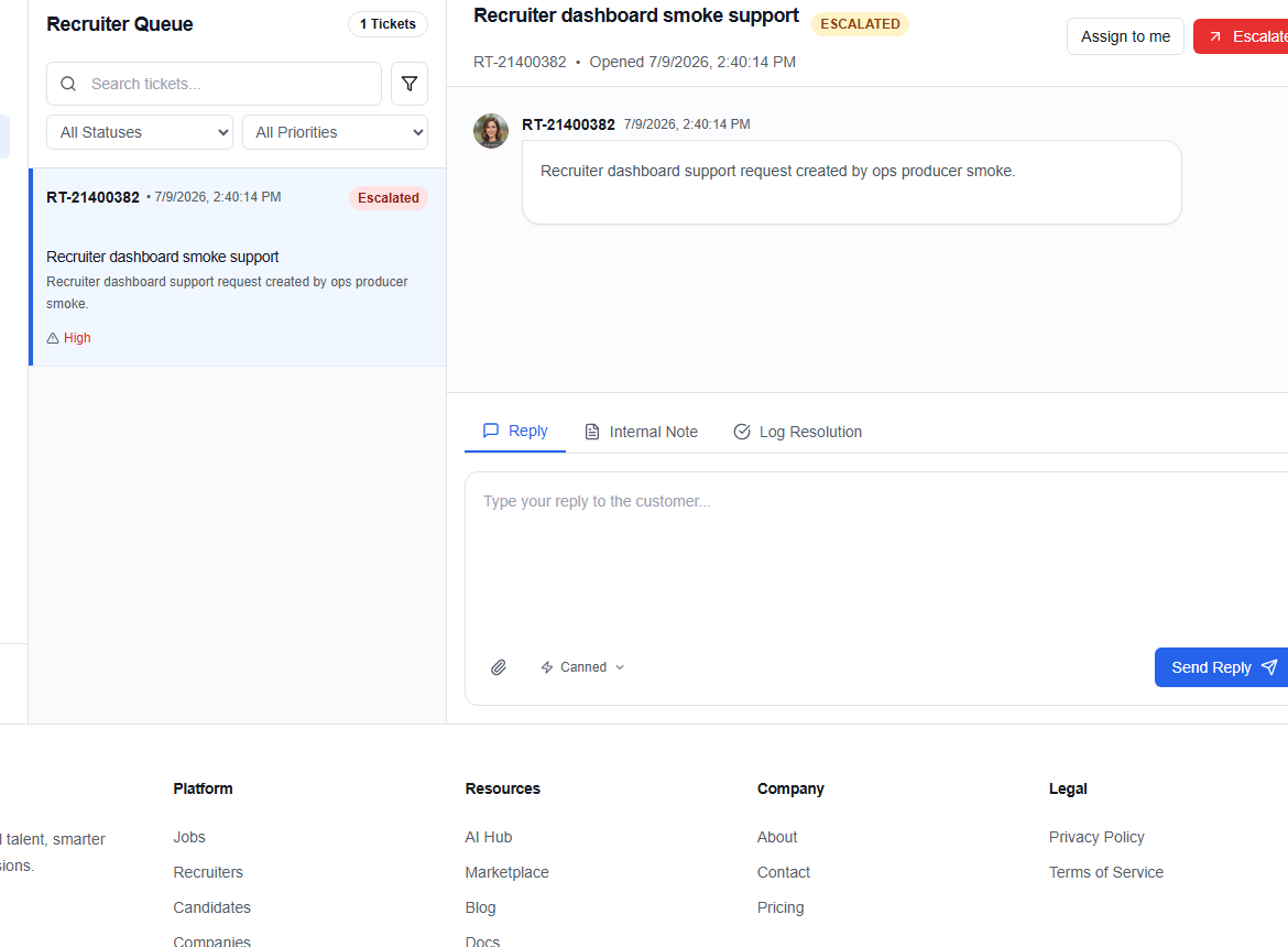 Recruiter Support Queue