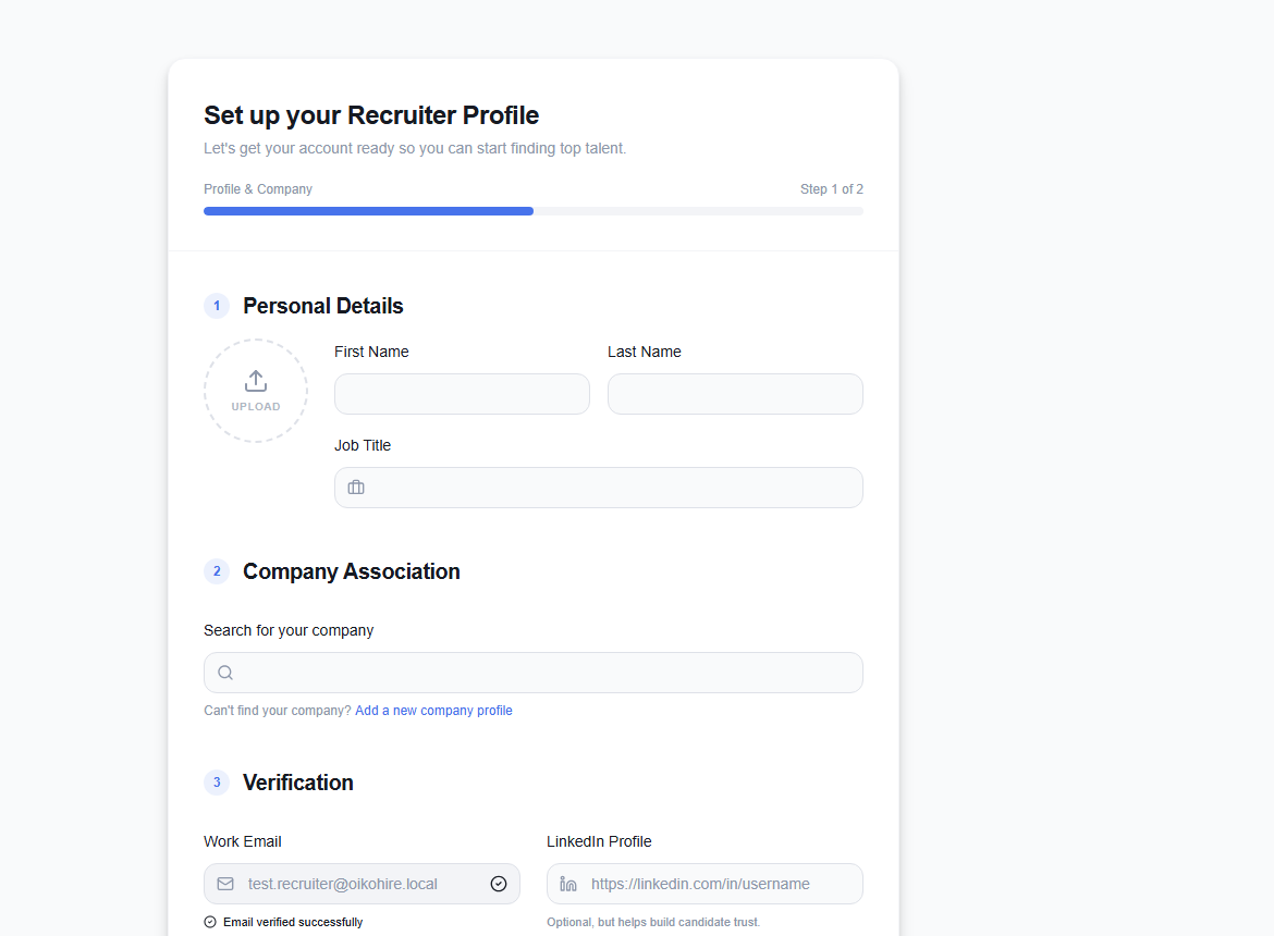 Recruiter onboarding form