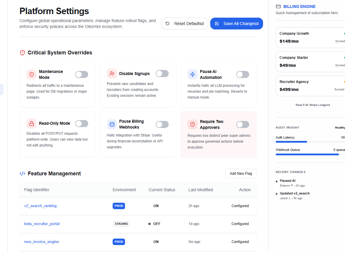 Super Admin platform settings