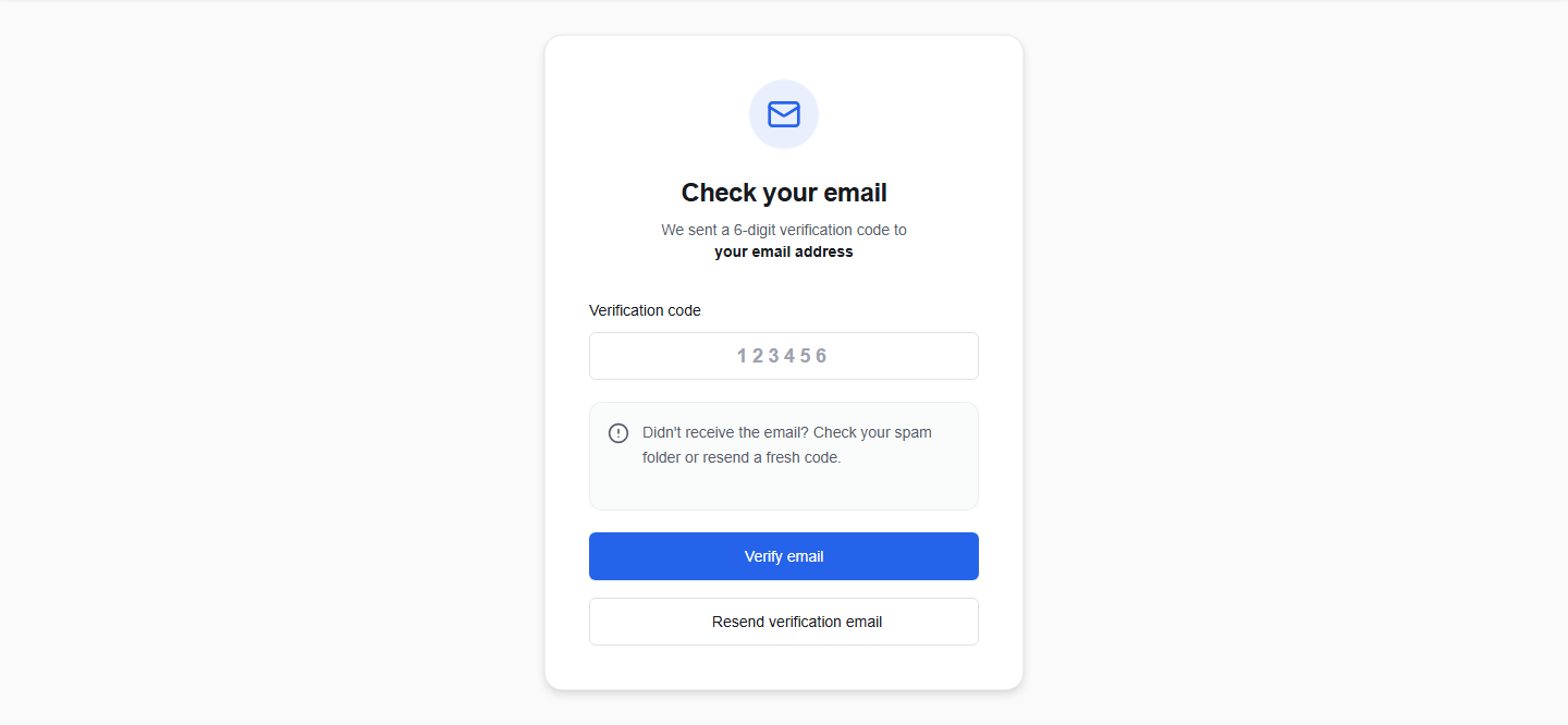 Verify Email screen