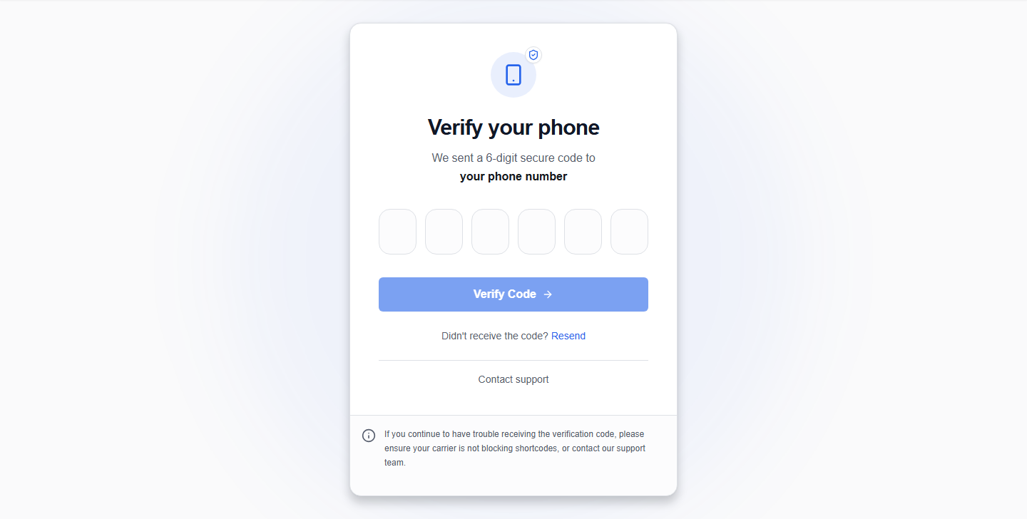Verify Phone screen